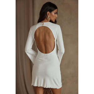 12th Tribe Tate White Rib Mini Long Sleeve Dress Size MM